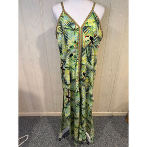 Women's AMERICA & BEYOND Green Yellow Tropical Print Maxi Dress M
